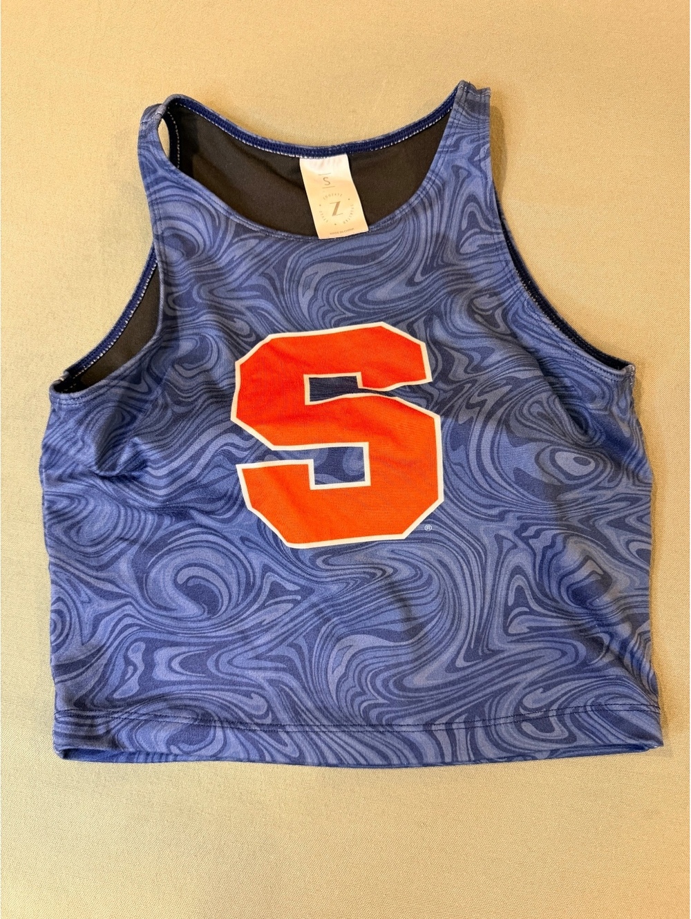 Zoozatz Syracuse Blue Patterned Crop Tank Top w/ Bra